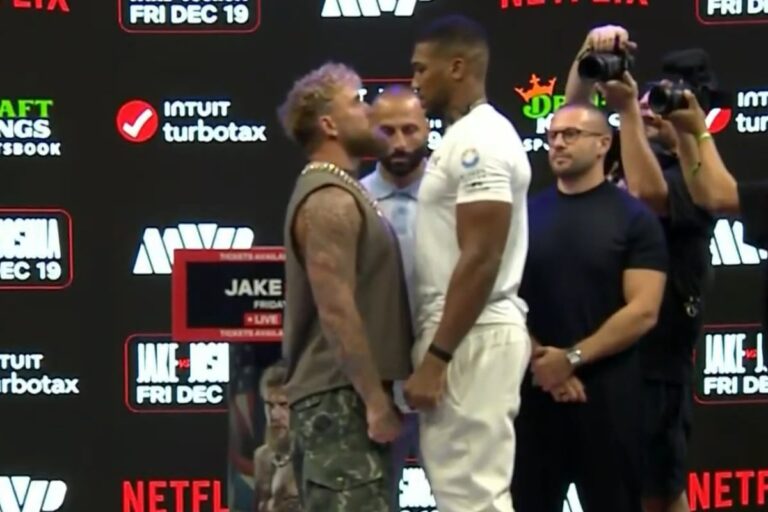Encarada tensa entre Jake Paul e Anthony Joshua destaca diferença física