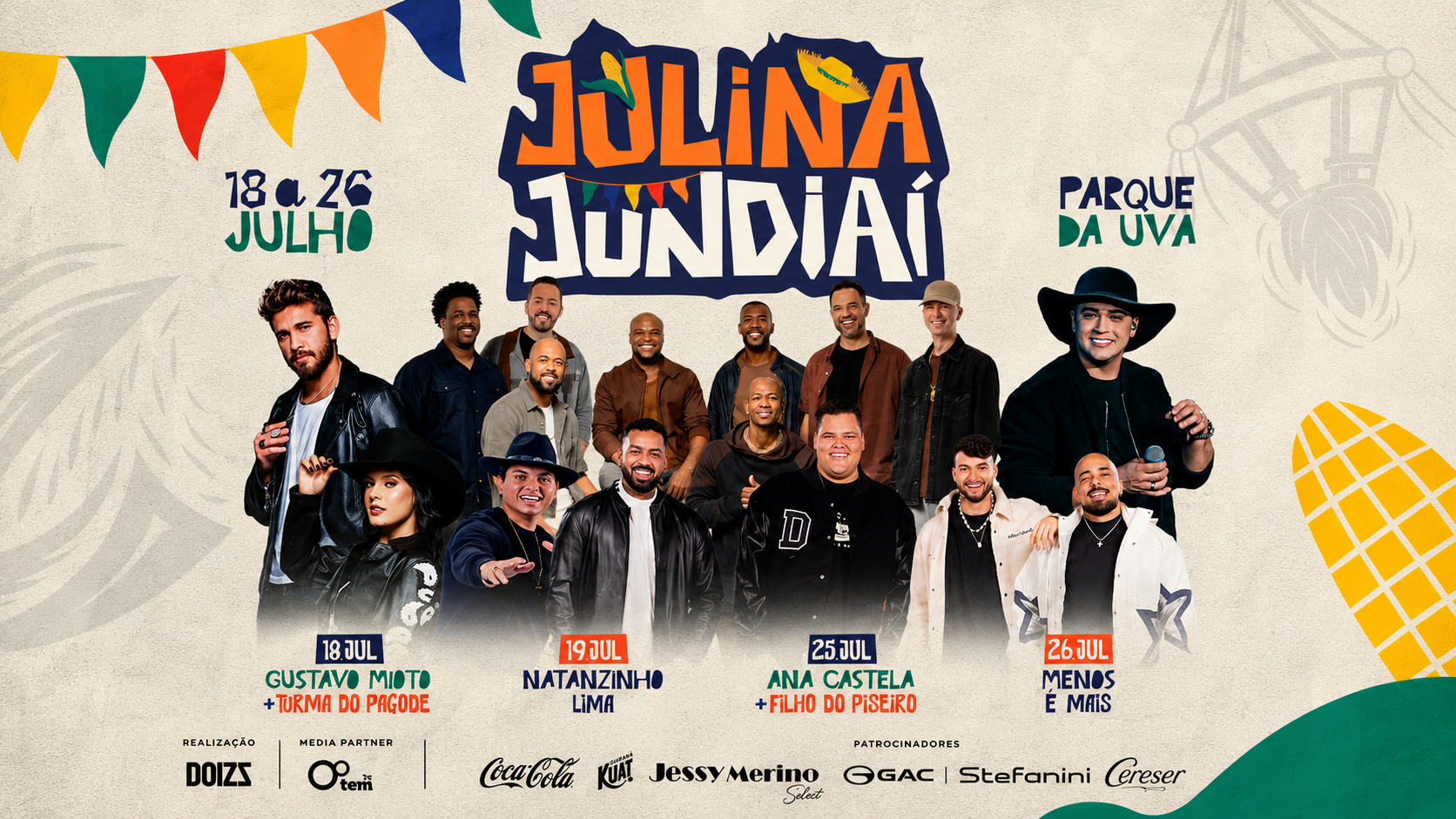 Festa Julina Jundiaí 2026 — shows de Ana Castela, Gustavo Mioto, Menos é Mais e Natanzinho Lima