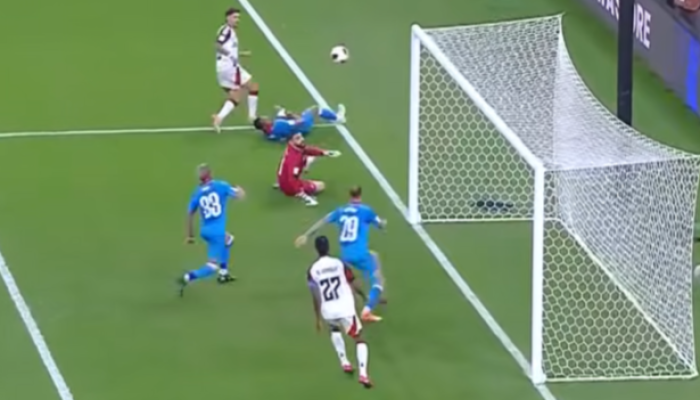 Lance do segundo gol do Arrascaeta no jogo (Reprodução/CazéTV)